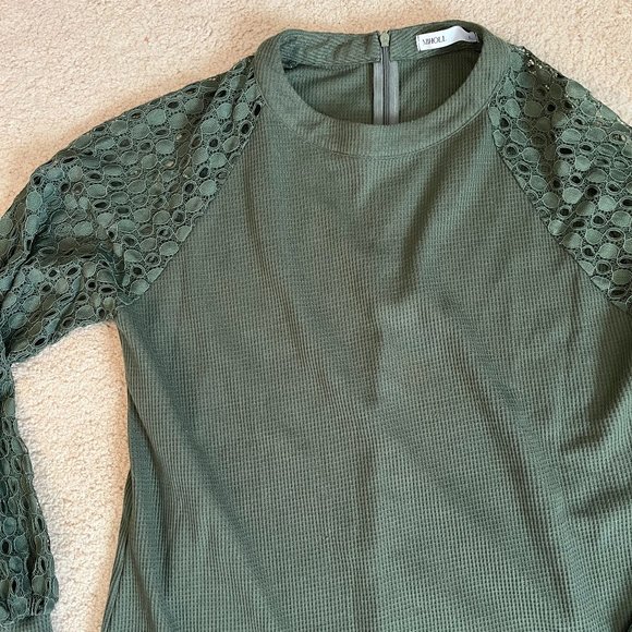 Miholl *Olive Green* Long Sleeve Top | Balloon Lace Sleeves | Zip Closure | EUC - Picture 4 of 10